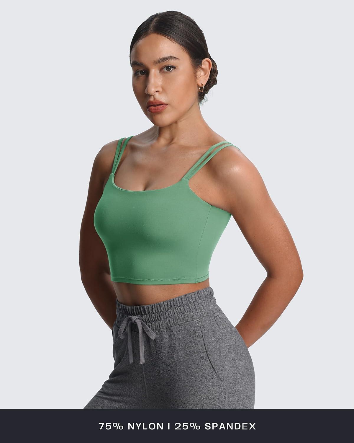 imageAoxjox Womens Workout Sports Bras Fitness Yoga Crop Tank Twist Back CamiSage Green