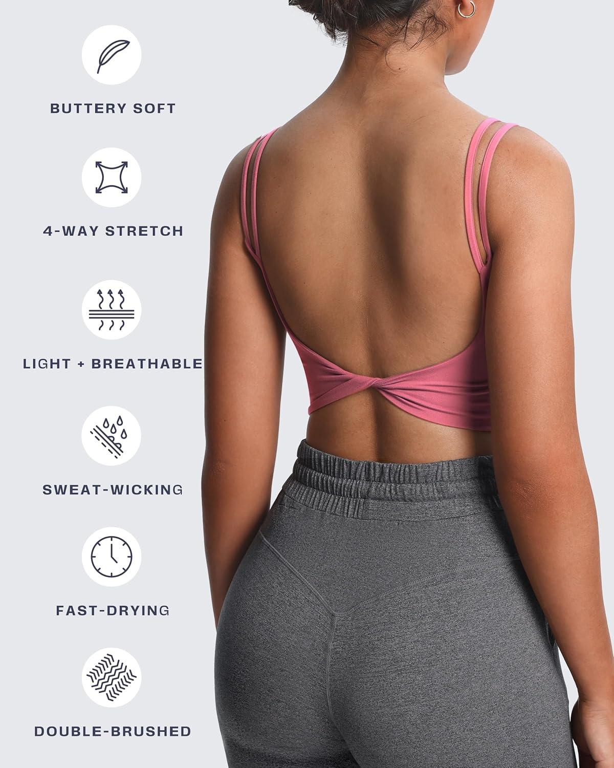 imageAoxjox Womens Workout Sports Bras Fitness Yoga Crop Tank Twist Back CamiSalmon Rose