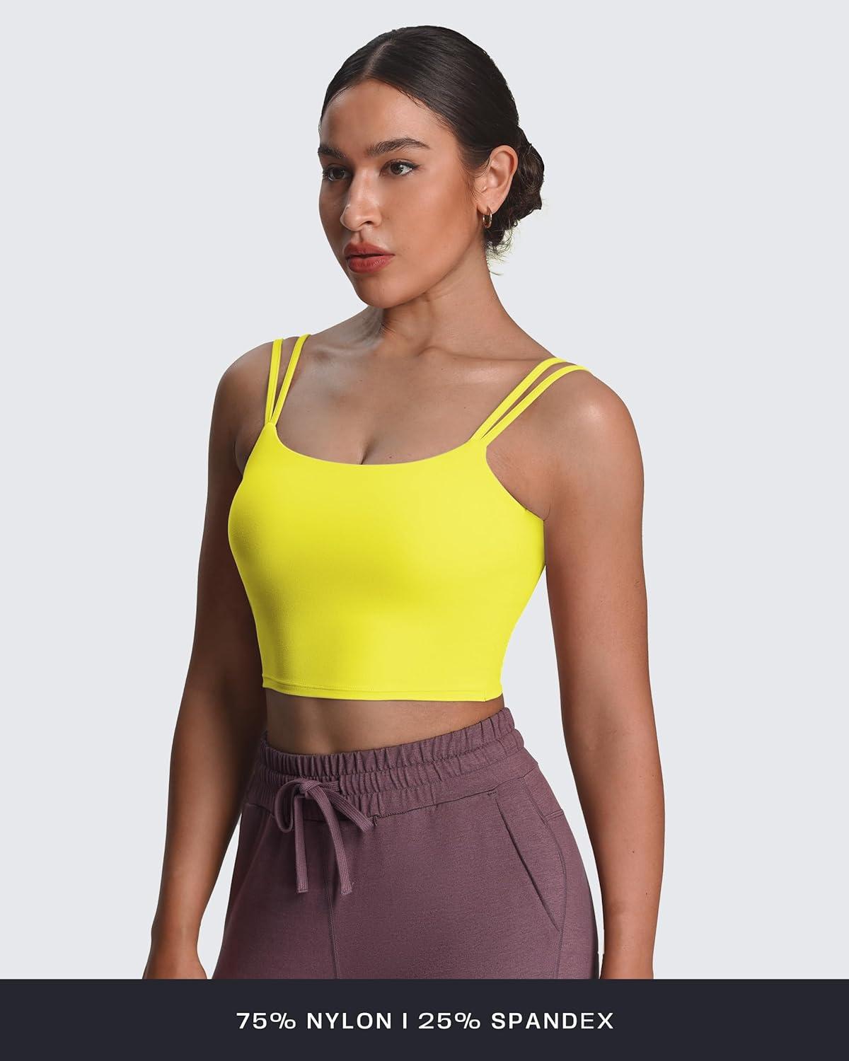 imageAoxjox Womens Workout Sports Bras Fitness Yoga Crop Tank Twist Back CamiVibrant Yellow