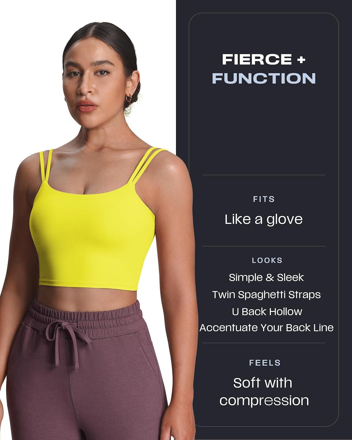 imageAoxjox Womens Workout Sports Bras Fitness Yoga Crop Tank Twist Back CamiVibrant Yellow