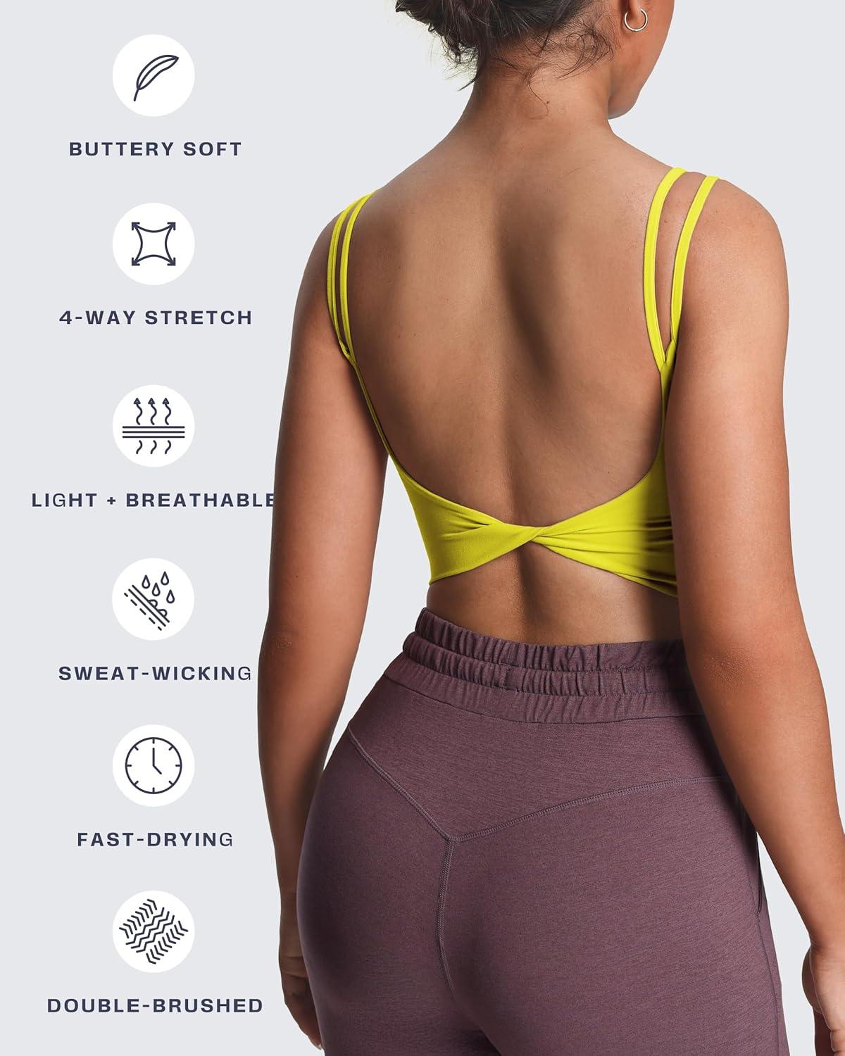 imageAoxjox Womens Workout Sports Bras Fitness Yoga Crop Tank Twist Back CamiVibrant Yellow