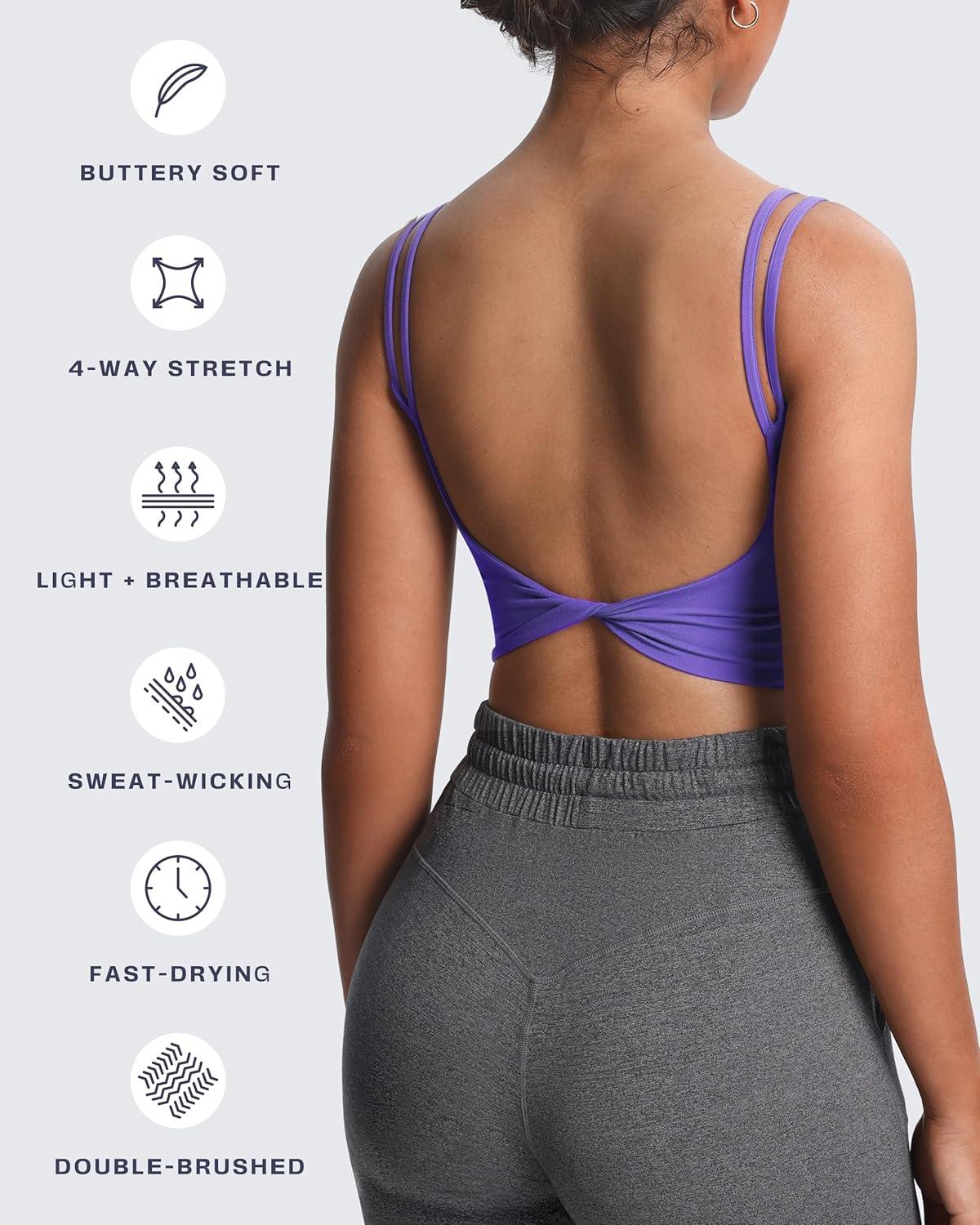 imageAoxjox Womens Workout Sports Bras Fitness Yoga Crop Tank Twist Back CamiViolet