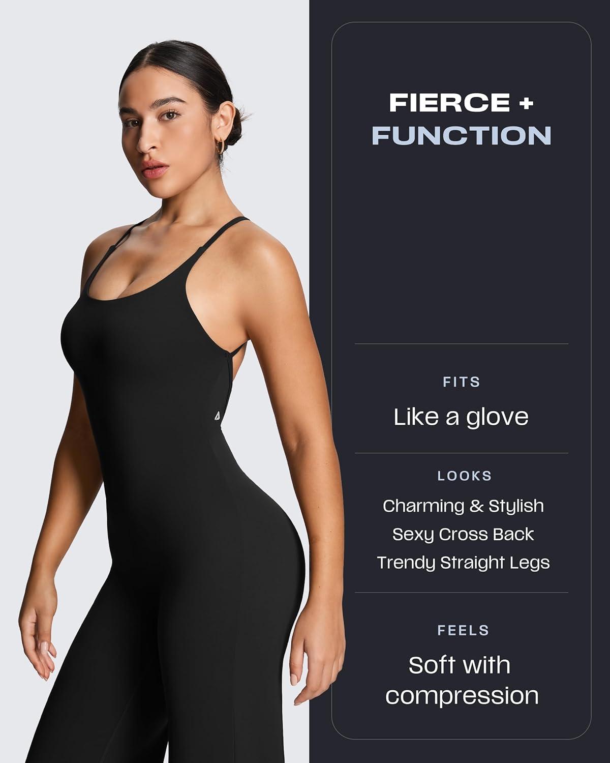 imageAoxjox Workout Athlenza Jumpsuit for Women Straight Leg Cross Back One Piece Lumastretch Gym Yoga Sports Bras JumpsuitsBlack