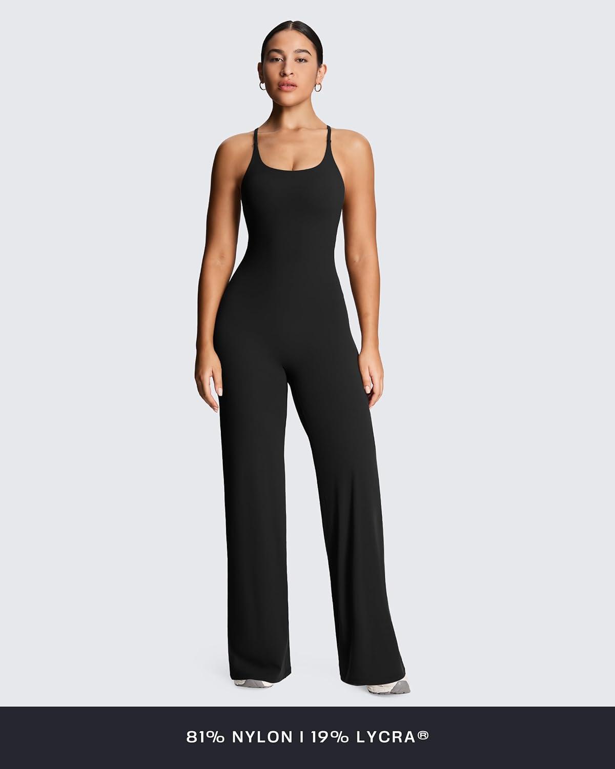 imageAoxjox Workout Athlenza Jumpsuit for Women Straight Leg Cross Back One Piece Lumastretch Gym Yoga Sports Bras JumpsuitsBlack