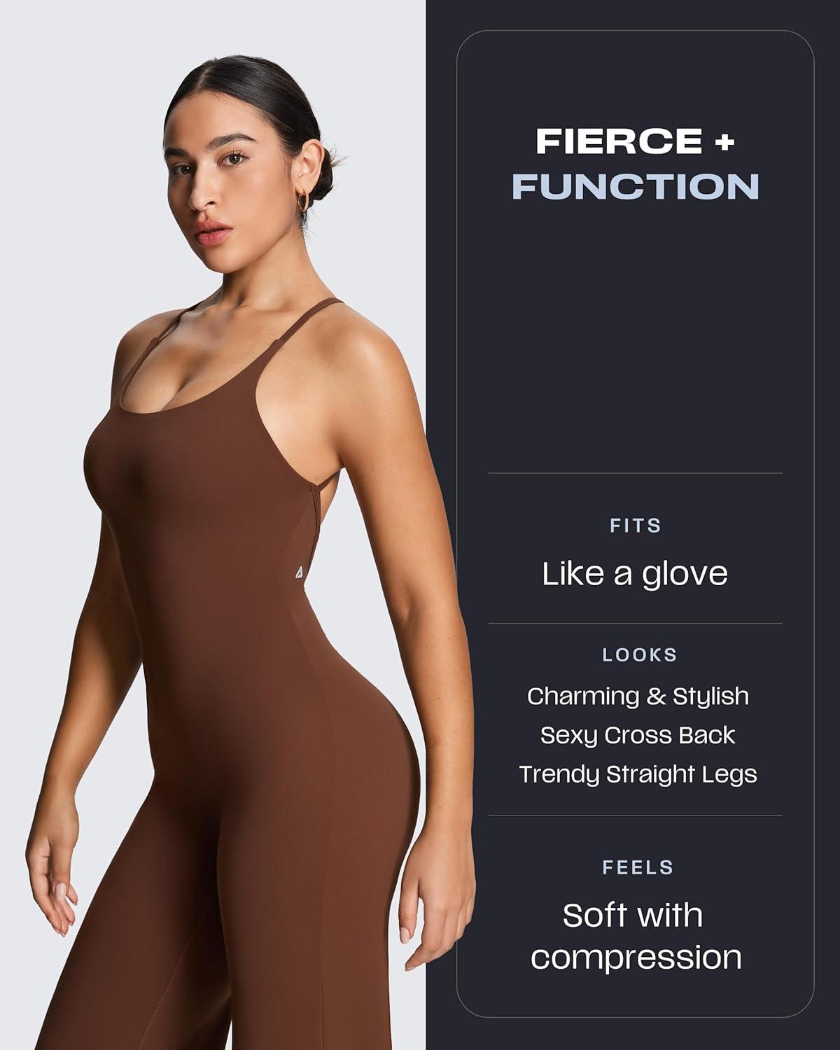 imageAoxjox Workout Athlenza Jumpsuit for Women Straight Leg Cross Back One Piece Lumastretch Gym Yoga Sports Bras JumpsuitsBrown