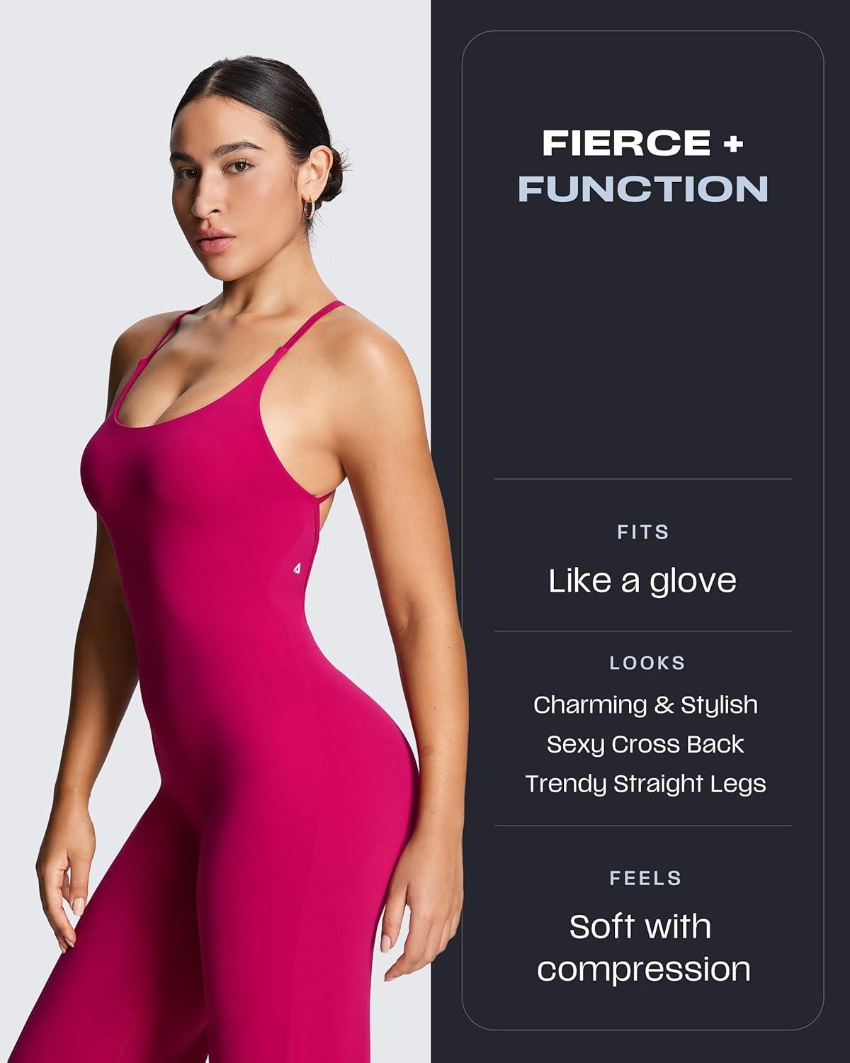 imageAoxjox Workout Athlenza Jumpsuit for Women Straight Leg Cross Back One Piece Lumastretch Gym Yoga Sports Bras JumpsuitsFuchsia