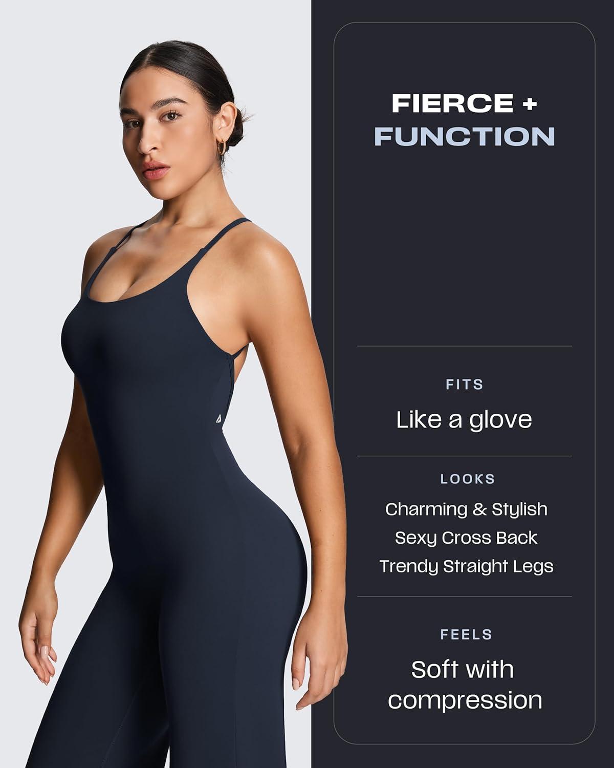 imageAoxjox Workout Athlenza Jumpsuit for Women Straight Leg Cross Back One Piece Lumastretch Gym Yoga Sports Bras JumpsuitsNavy