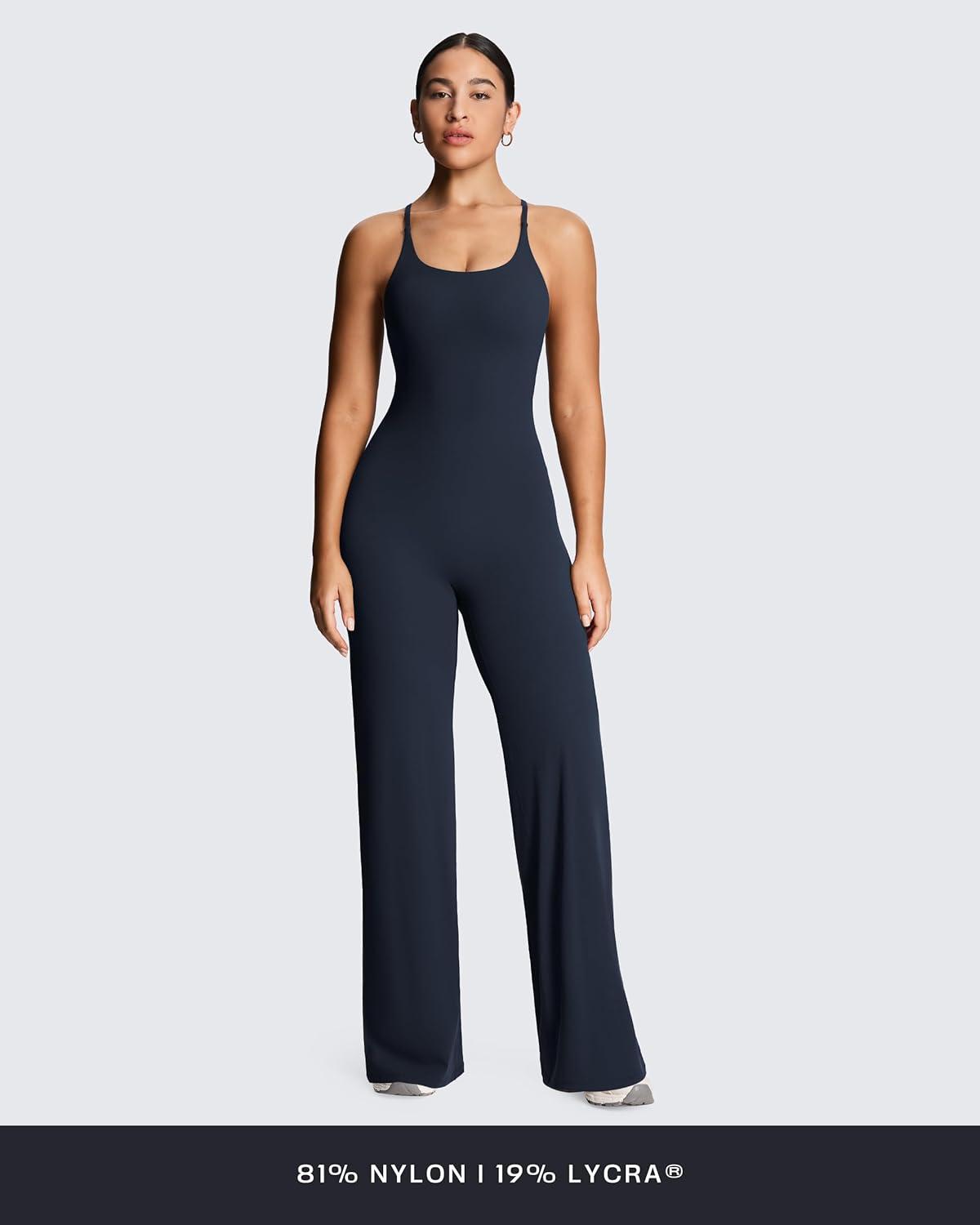 imageAoxjox Workout Athlenza Jumpsuit for Women Straight Leg Cross Back One Piece Lumastretch Gym Yoga Sports Bras JumpsuitsNavy