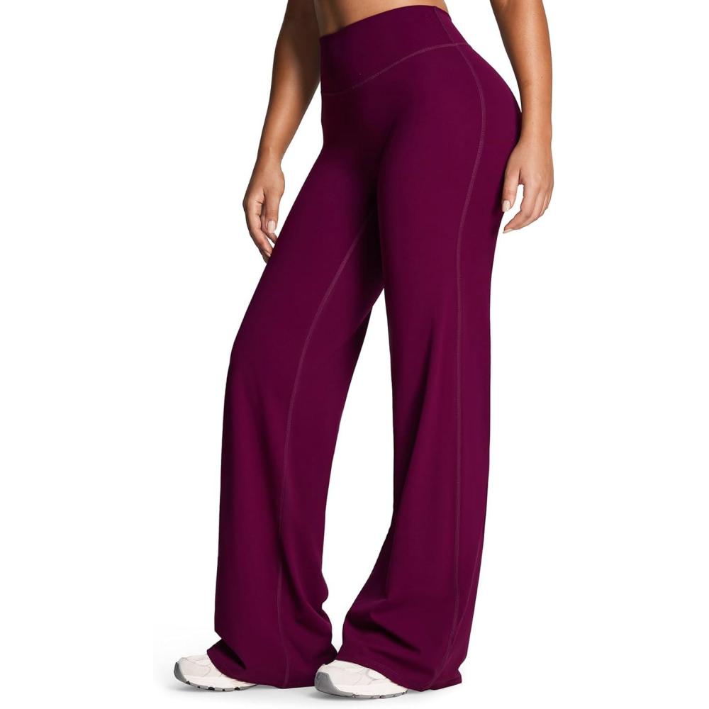 imageAoxjox Womens Workout Athlenza Straight Leg Bottoms High Waist Lumastretch Gym Yoga Pants 31quot 33quot 35quotBurgundy