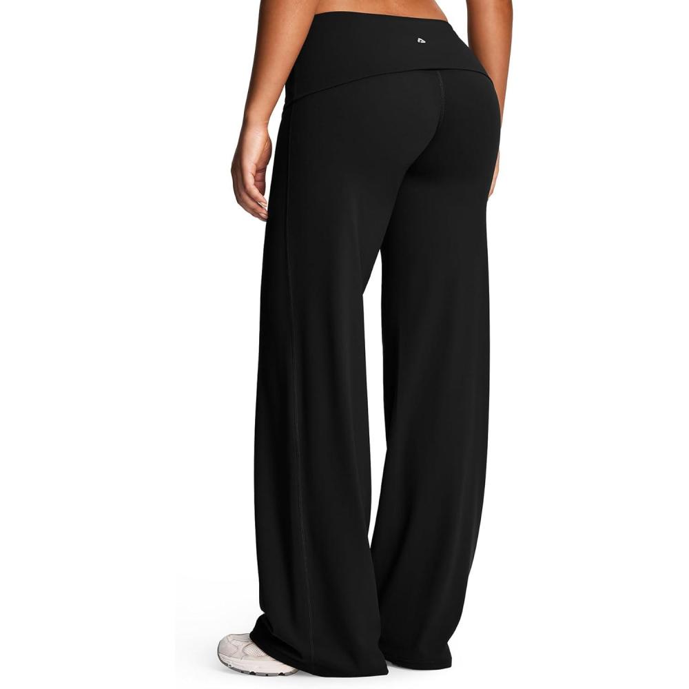 imageAoxjox Womens Workout Fold Over Waist Straight Leg Bottoms Lumastretch Gym Yoga Pants 31quot33quot35quotBlack