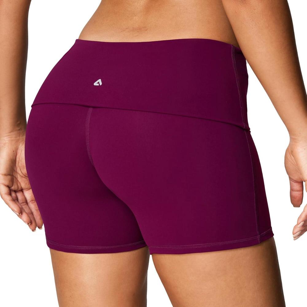 imageAoxjox Womens Workout Fold Over Yoga Shorts Folded Waistband Lumastretch Athletic Yoga Short 6quotBurgundy