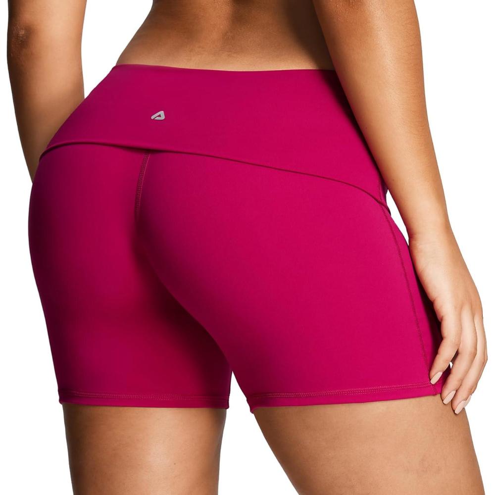 imageAoxjox Womens Workout Fold Over Yoga Shorts Folded Waistband Lumastretch Athletic Yoga Short 6quotFuchsia
