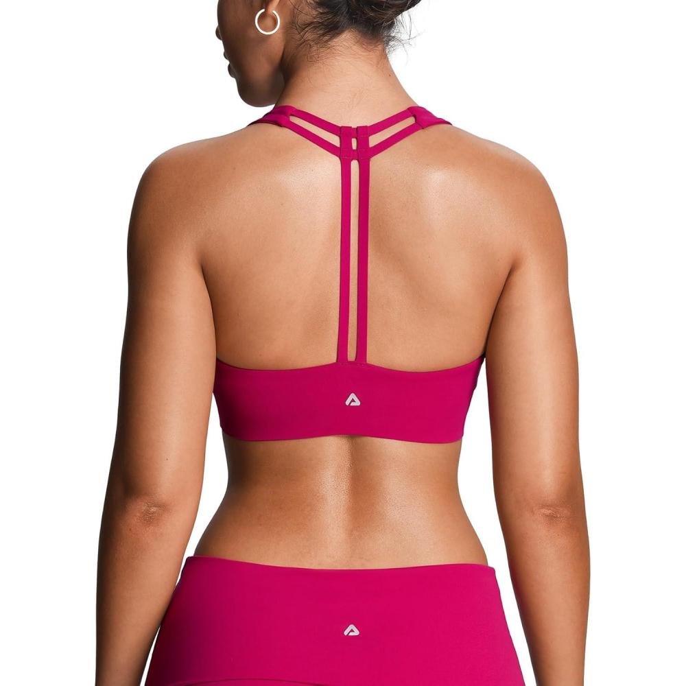 imageAoxjox Womens Workout Sports Bras Fitness Training Gym Athlenza TBack Bra Lumastretch Yoga Crop TankFuchsia