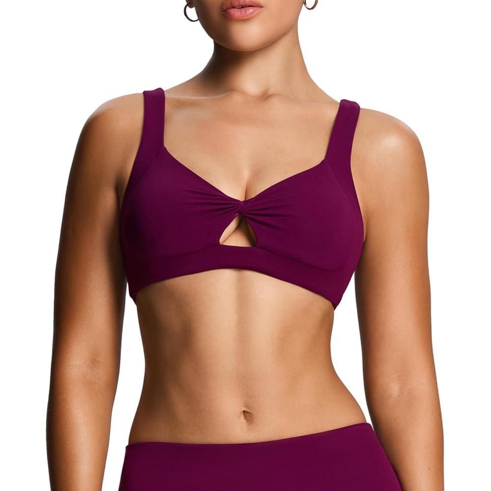 imageAoxjox Womens Workout Sports Bras Fitness Training Gym Athlenza Twist Bra Lumastretch Yoga Crop TankBurgundy