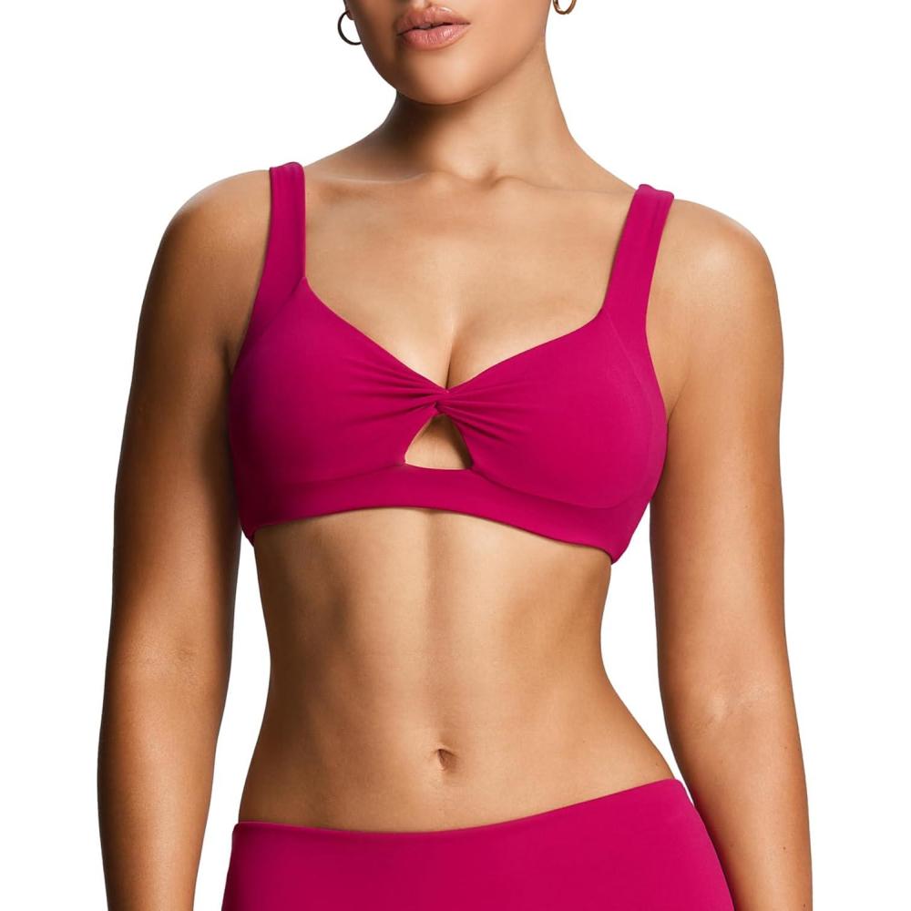 imageAoxjox Womens Workout Sports Bras Fitness Training Gym Athlenza Twist Bra Lumastretch Yoga Crop TankFuchsia