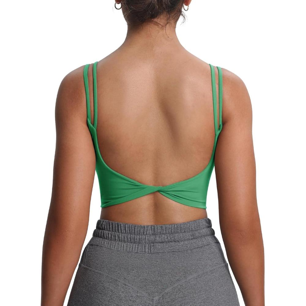 imageAoxjox Womens Workout Sports Bras Fitness Yoga Crop Tank Twist Back CamiBottle Green