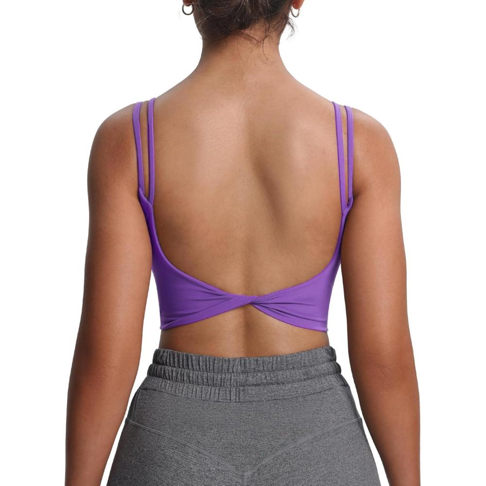 imageAoxjox Womens Workout Sports Bras Fitness Yoga Crop Tank Twist Back CamiChive Blossom