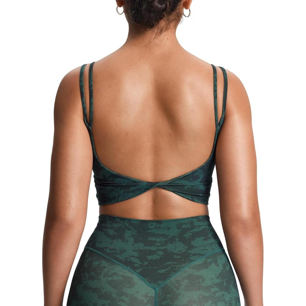 imageAoxjox Womens Workout Sports Bras Fitness Yoga Crop Tank Twist Back CamiCloud Dark Green