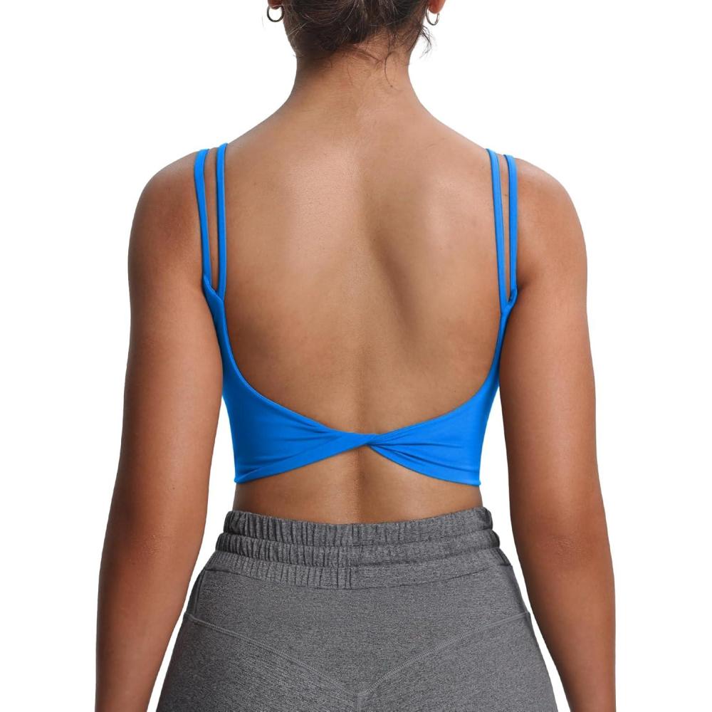 imageAoxjox Womens Workout Sports Bras Fitness Yoga Crop Tank Twist Back CamiDirectoire Blue