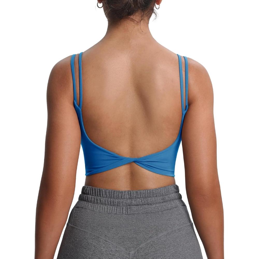 imageAoxjox Womens Workout Sports Bras Fitness Yoga Crop Tank Twist Back CamiMykonos Blue