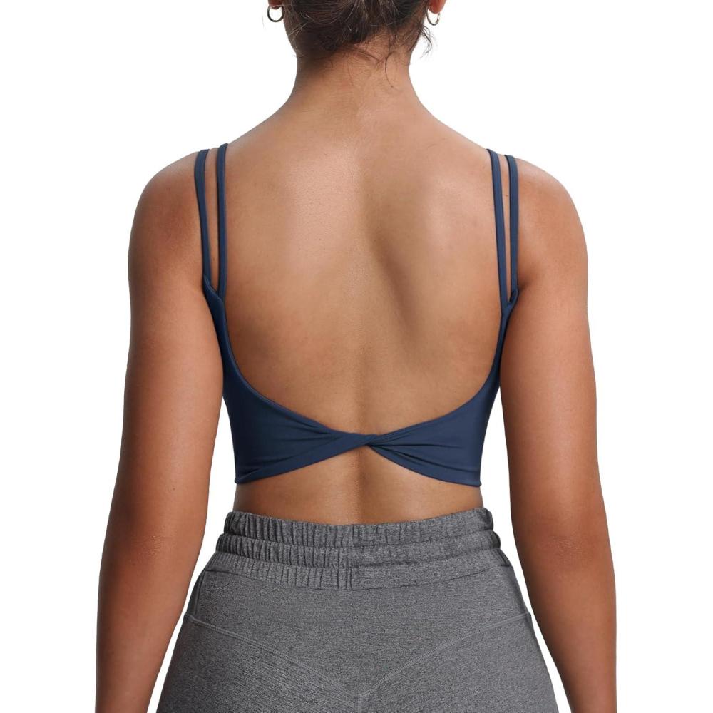 imageAoxjox Womens Workout Sports Bras Fitness Yoga Crop Tank Twist Back CamiNavy