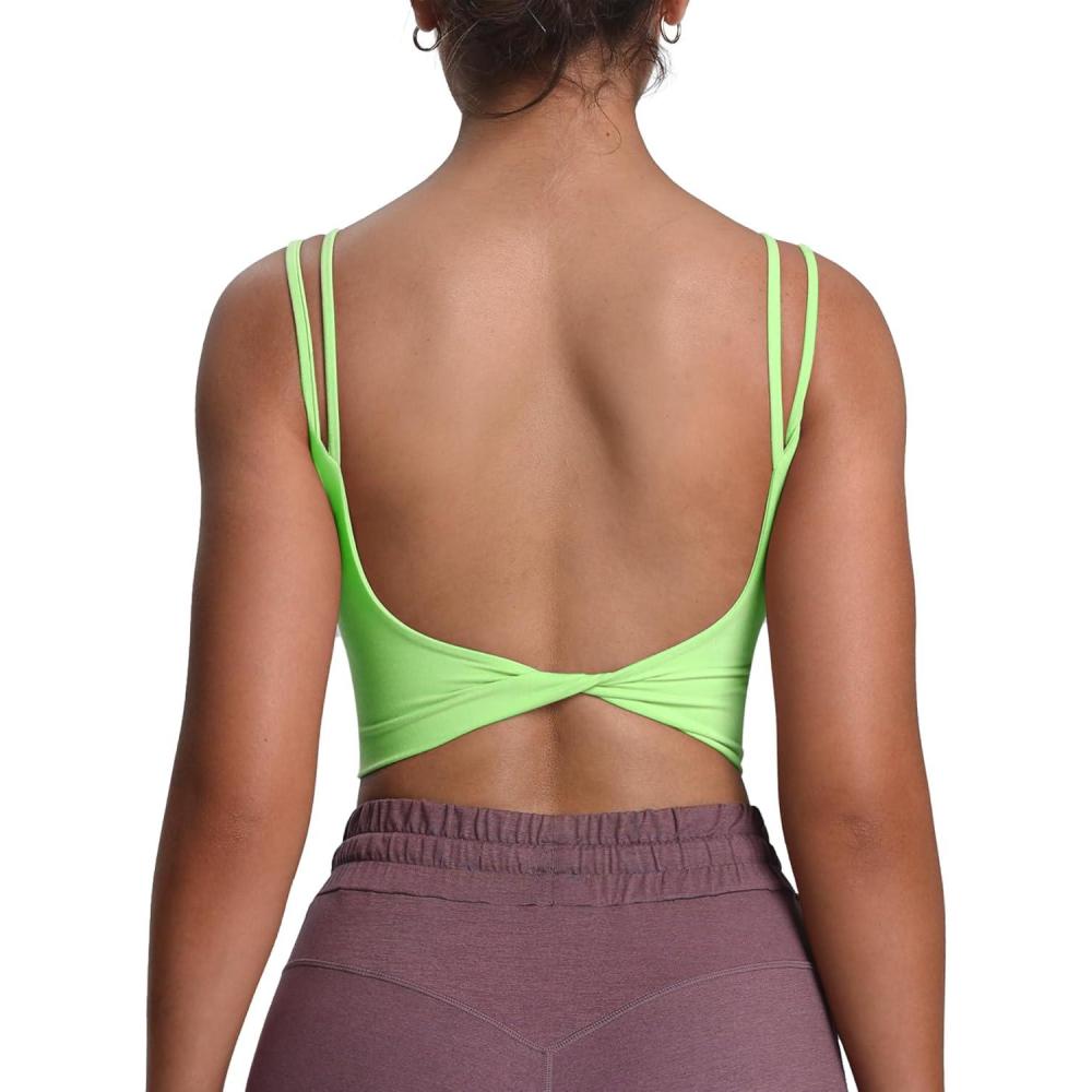 imageAoxjox Womens Workout Sports Bras Fitness Yoga Crop Tank Twist Back CamiParadise Green