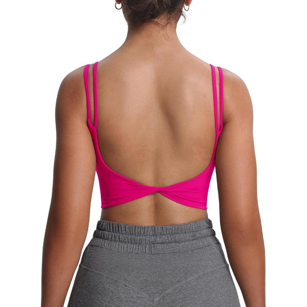 imageAoxjox Womens Workout Sports Bras Fitness Yoga Crop Tank Twist Back CamiRose Red