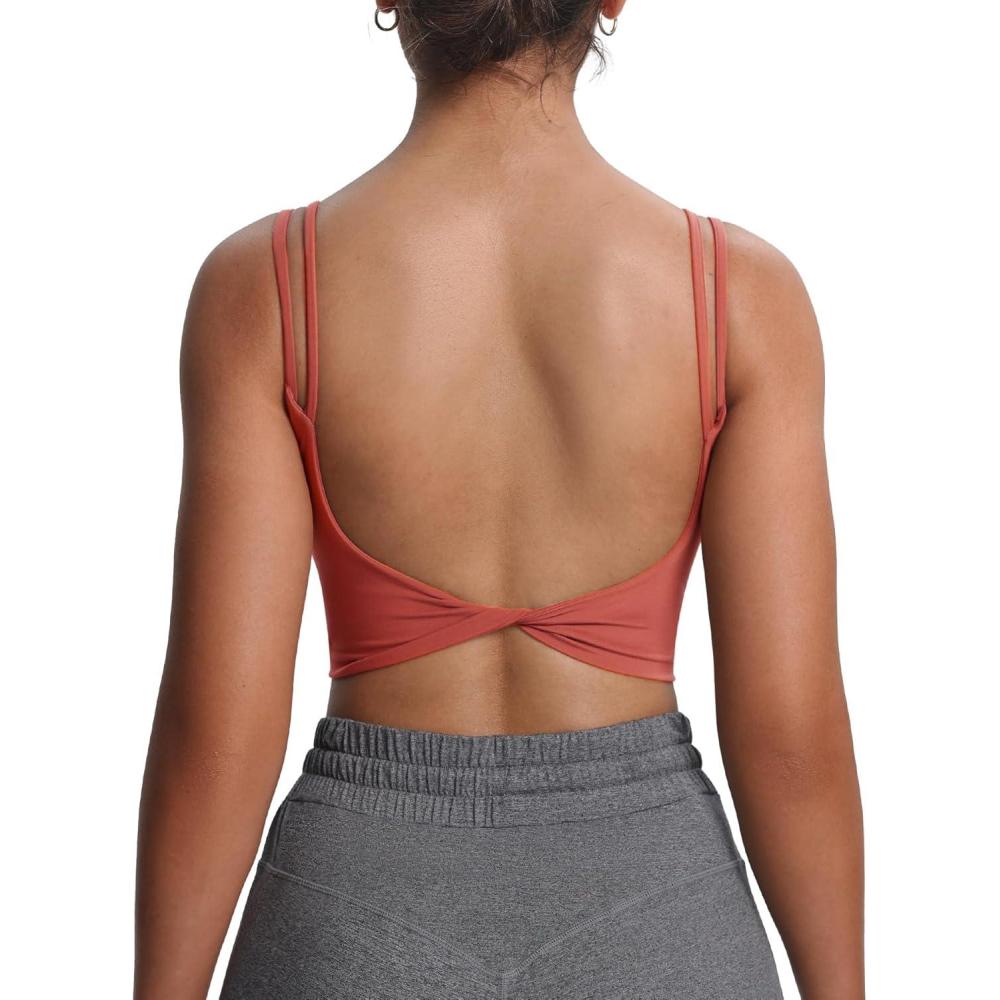 imageAoxjox Womens Workout Sports Bras Fitness Yoga Crop Tank Twist Back CamiRust Red
