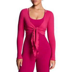 imageAoxjox Womens Athlenza Tie Front Wrap Tops Long Sleeve Shrug Crop Top Ballet Yoga Workout CardiganFuchsia