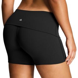 imageAoxjox Womens Workout Fold Over Yoga Shorts Folded Waistband Lumastretch Athletic Yoga Short 6quotBlack