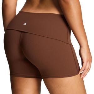 imageAoxjox Womens Workout Fold Over Yoga Shorts Folded Waistband Lumastretch Athletic Yoga Short 6quotBrown