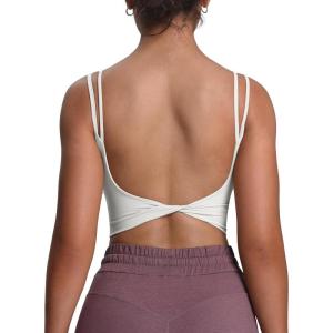 imageAoxjox Womens Workout Sports Bras Fitness Yoga Crop Tank Twist Back Cami1 White