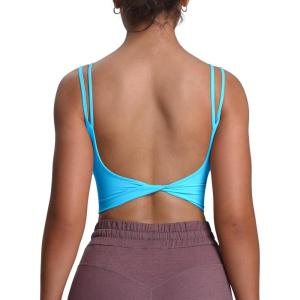 imageAoxjox Womens Workout Sports Bras Fitness Yoga Crop Tank Twist Back CamiAquarius Blue