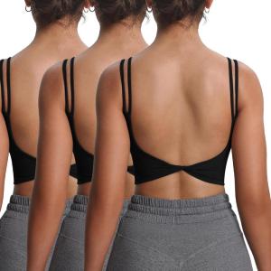 imageAoxjox Womens Workout Sports Bras Fitness Yoga Crop Tank Twist Back CamiBlack 3 Pieces Pack