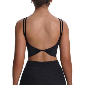 imageAoxjox Womens Workout Sports Bras Fitness Yoga Crop Tank Twist Back CamiBlack Leopard Print