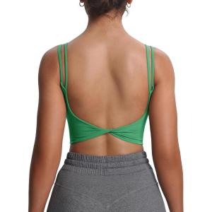 imageAoxjox Womens Workout Sports Bras Fitness Yoga Crop Tank Twist Back CamiBottle Green