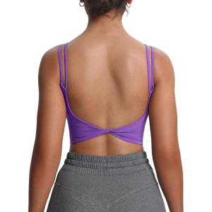imageAoxjox Womens Workout Sports Bras Fitness Yoga Crop Tank Twist Back CamiChive Blossom