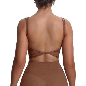 imageAoxjox Womens Workout Sports Bras Fitness Yoga Crop Tank Twist Back CamiCloud Brown