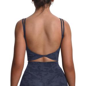 imageAoxjox Womens Workout Sports Bras Fitness Yoga Crop Tank Twist Back CamiCloud Navy