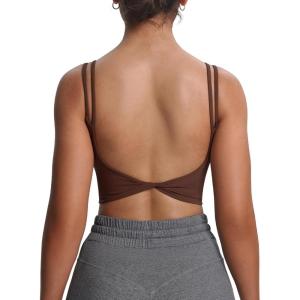 imageAoxjox Womens Workout Sports Bras Fitness Yoga Crop Tank Twist Back CamiDark Brown