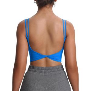 imageAoxjox Womens Workout Sports Bras Fitness Yoga Crop Tank Twist Back CamiDirectoire Blue