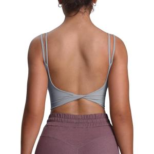 imageAoxjox Womens Workout Sports Bras Fitness Yoga Crop Tank Twist Back CamiGrey