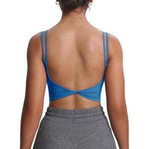 imageAoxjox Womens Workout Sports Bras Fitness Yoga Crop Tank Twist Back CamiMykonos Blue