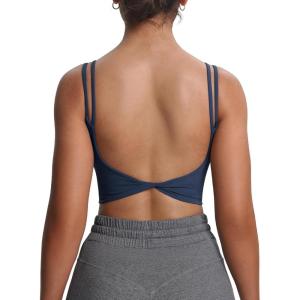 imageAoxjox Womens Workout Sports Bras Fitness Yoga Crop Tank Twist Back CamiNavy