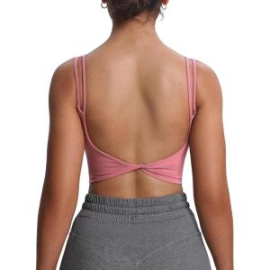 imageAoxjox Womens Workout Sports Bras Fitness Yoga Crop Tank Twist Back CamiPink