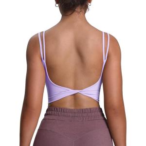 imageAoxjox Womens Workout Sports Bras Fitness Yoga Crop Tank Twist Back CamiPurple Heather