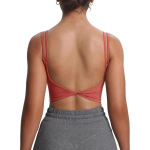 imageAoxjox Womens Workout Sports Bras Fitness Yoga Crop Tank Twist Back CamiRust Red