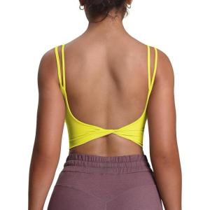 imageAoxjox Womens Workout Sports Bras Fitness Yoga Crop Tank Twist Back CamiVibrant Yellow