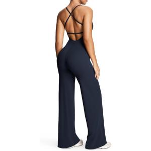 imageAoxjox Workout Athlenza Jumpsuit for Women Straight Leg Cross Back One Piece Lumastretch Gym Yoga Sports Bras JumpsuitsNavy