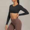 imageAoxjox Workout Long Sleeve Crop Tops for Women Clarissa Backless Gym Cropped T Shirt Top Black XSmall